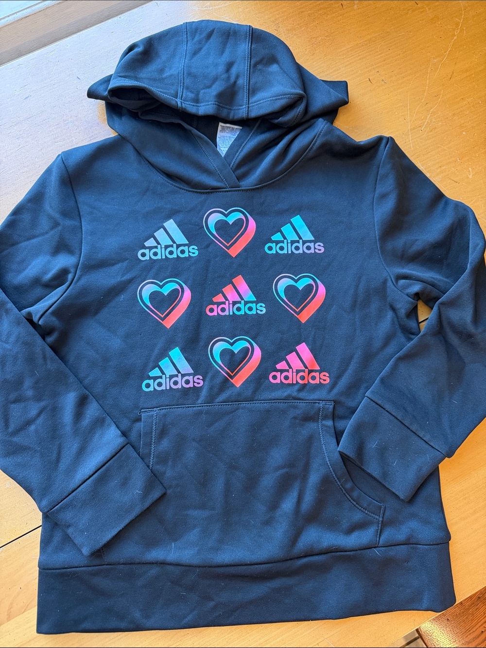 adidas Black Hoodie with Pink & Teal Heart Logos